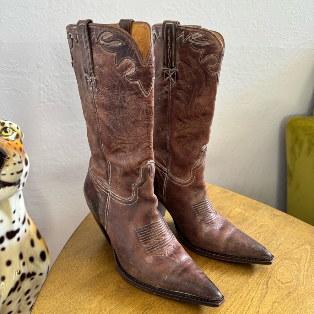 Vintage Charlie 1 Horse Brown Leather High Heel Western Boots 7.5 (Lucchese)